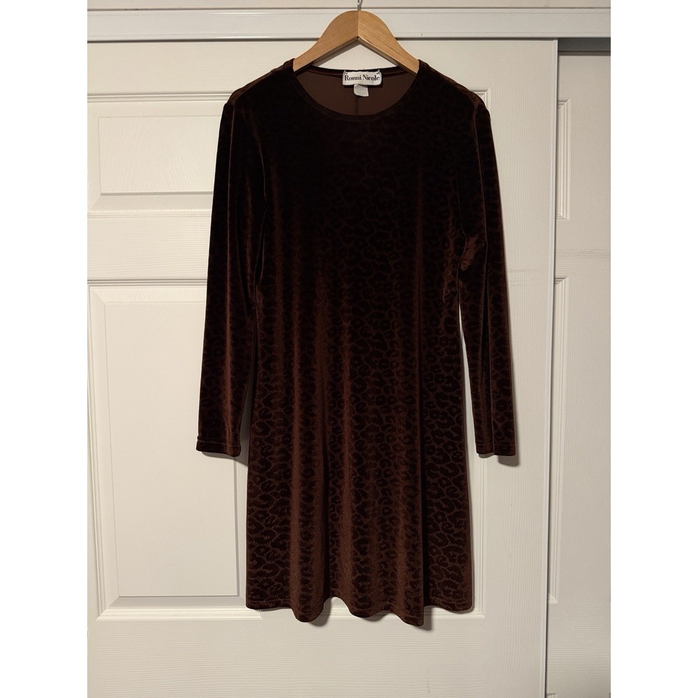 Ronni Nicole Leopard Animal Print Velvet Chocolate Brown Dress Whimsigoth Witchy